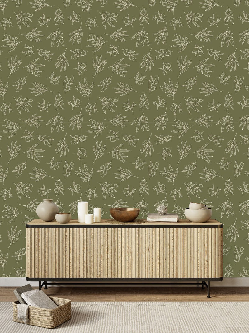 Voguish Olive Tree Pattern Wallpaper Fashionable