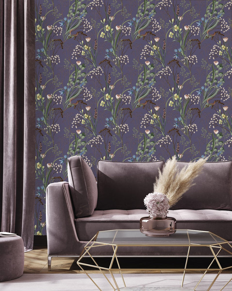 Wildflowers on Purple Background Wallpaper