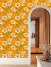 Contemporary Orange Floral Wallpaper Vogue Quality