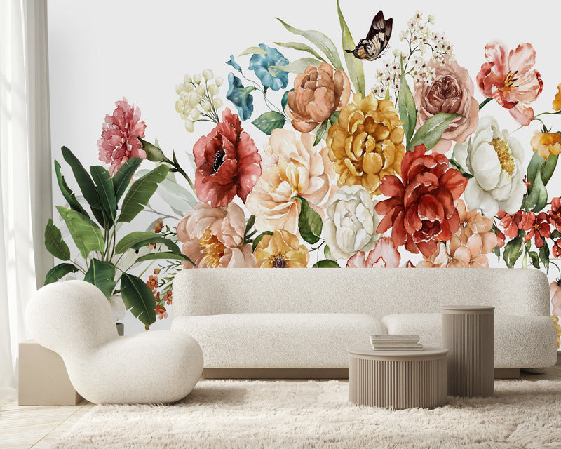 Contemporary Flowers and Butterflies Wallpaper