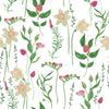 Contemporary White Wallpaper with Meadow Flowers Chic