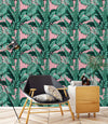 Exotic Leaves on Pink Wallpaper