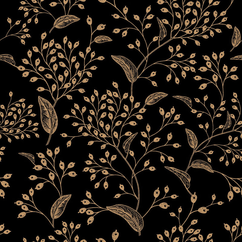 Black Wallpaper with Gold Leaves