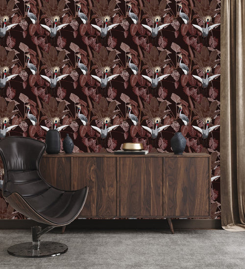 Burgundy Wallpaper with Leaves