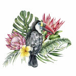 Exotic Flowers and Bird Wallpaper