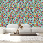 Blue Wallpaper with Tulips