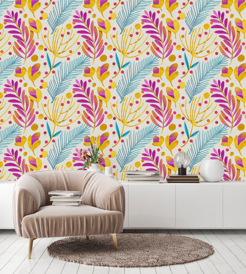 Voguish Brightly Leaves Wallpaper Chic