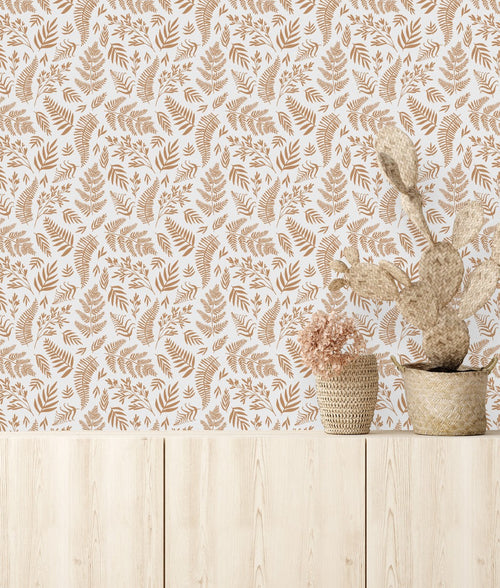 Dark Beige Leaves Wallpaper