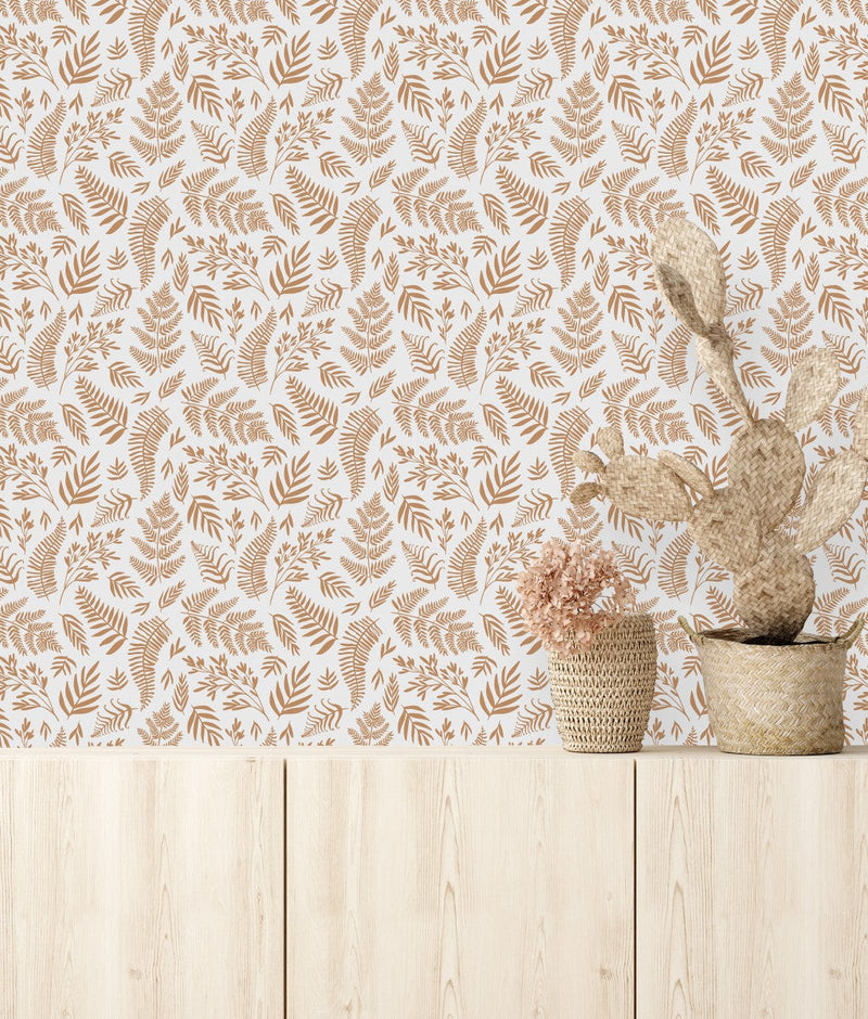 Dark Beige Leaves Wallpaper