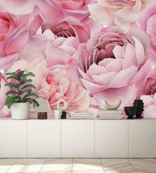 Pink Roses and Peonies Wallpaper