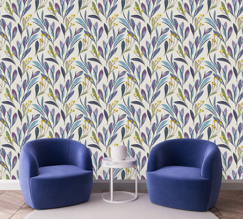 Voguish Blue and Purple Leaves Wallpaper Smart