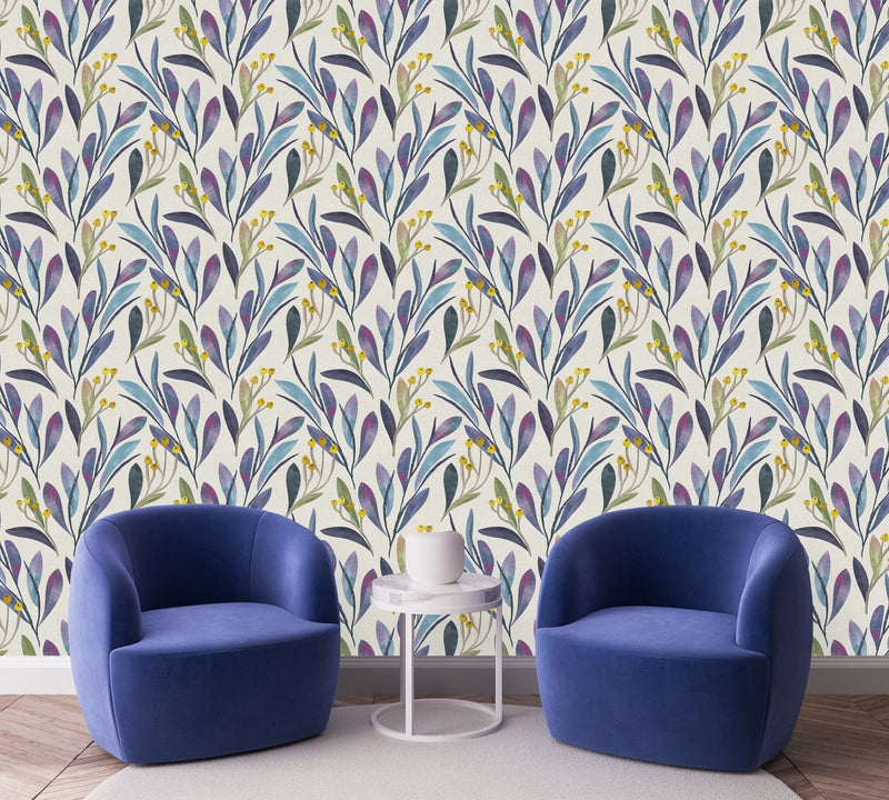 Voguish Blue and Purple Leaves Wallpaper Smart