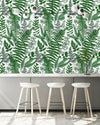 Ferns Leaves on White Wallpaper