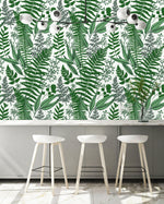 Ferns Leaves on White Wallpaper