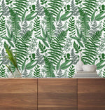 Ferns Leaves on White Wallpaper