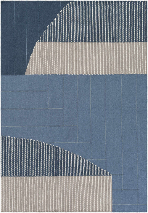 Blue Hanwood Wool Blend Braided Area Rug