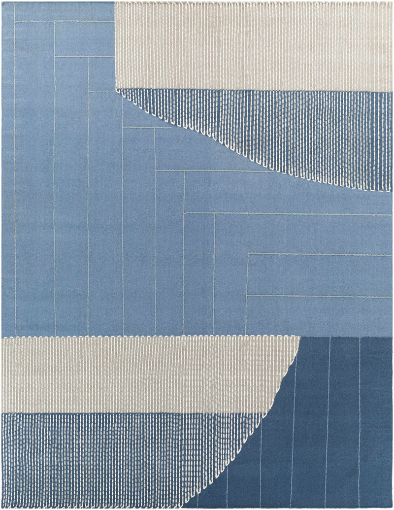 Blue Hanwood Wool Blend Braided Area Rug