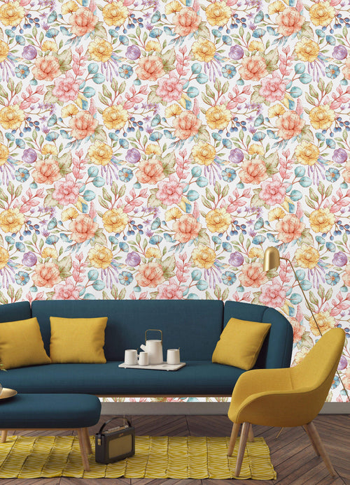 Floral Pattern in Pastel Colors Wallpaper