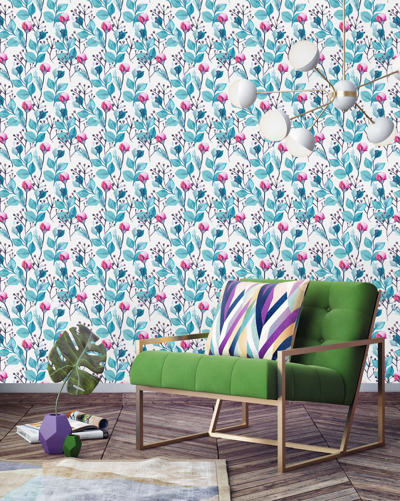 Flowers and Leaves Mix Wallpaper