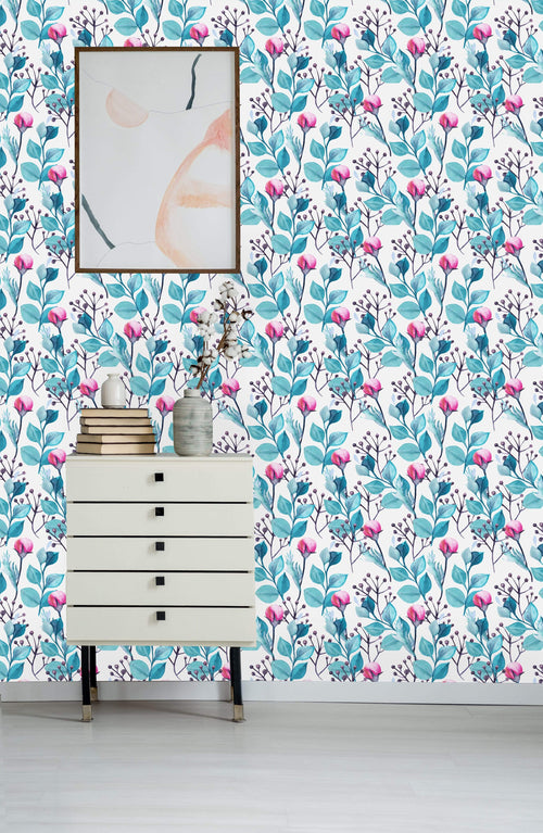 Flowers and Leaves Mix Wallpaper