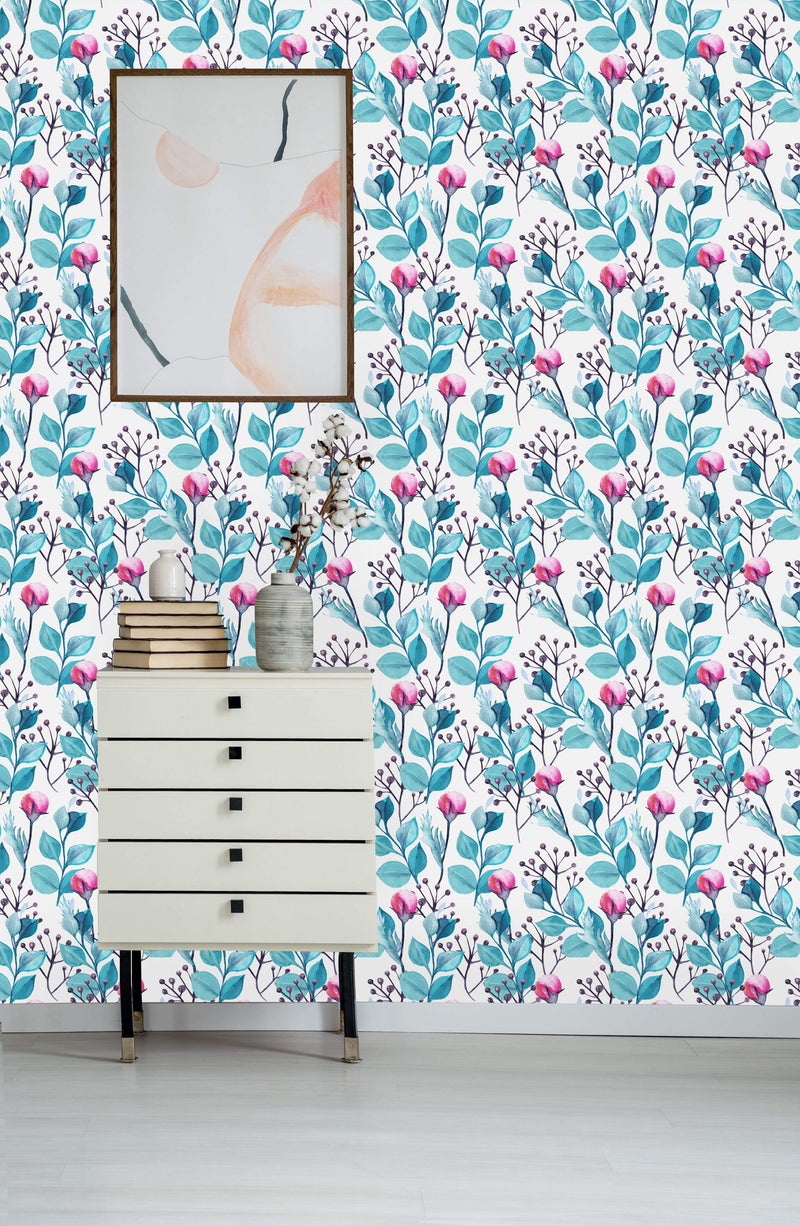 Flowers and Leaves Mix Wallpaper