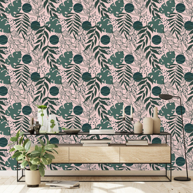 Modish Green Leaves Pattern Wallpaper Tasteful
