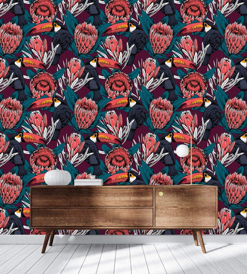 Toucans and Protea Wallpaper