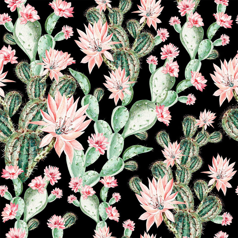 Dark Wallpaper with Pink Cactus Flowers