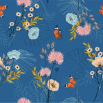 Contemporary Blue Floral Wallpaper with Butterflies Chic