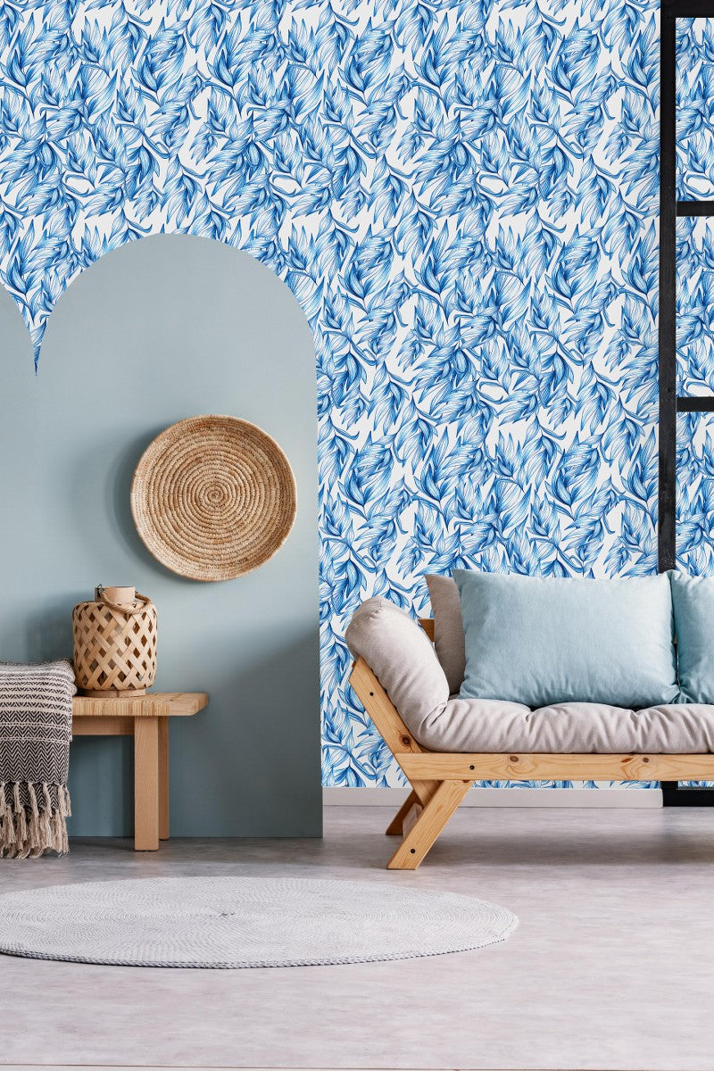 Stylish Blue Leaves Wallpaper Fashionable