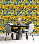 Yellow Wallpaper with Exotic Birds