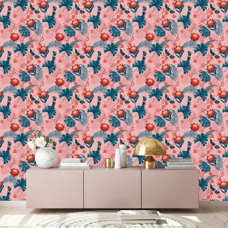 Pink Wallpaper with Protea