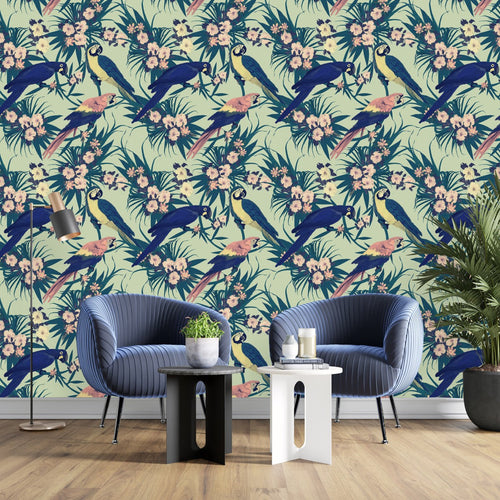 Parrots and Flowers Wallpaper