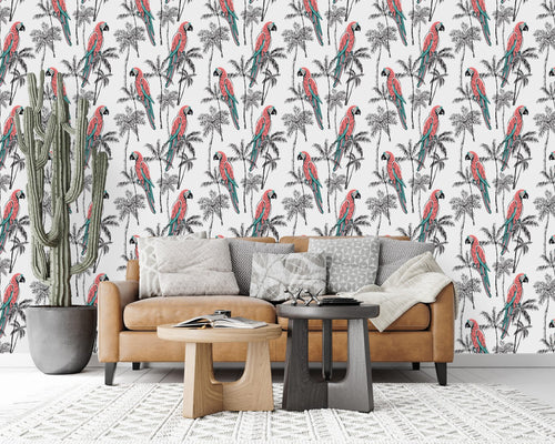 Parrots on Palms Wallpaper