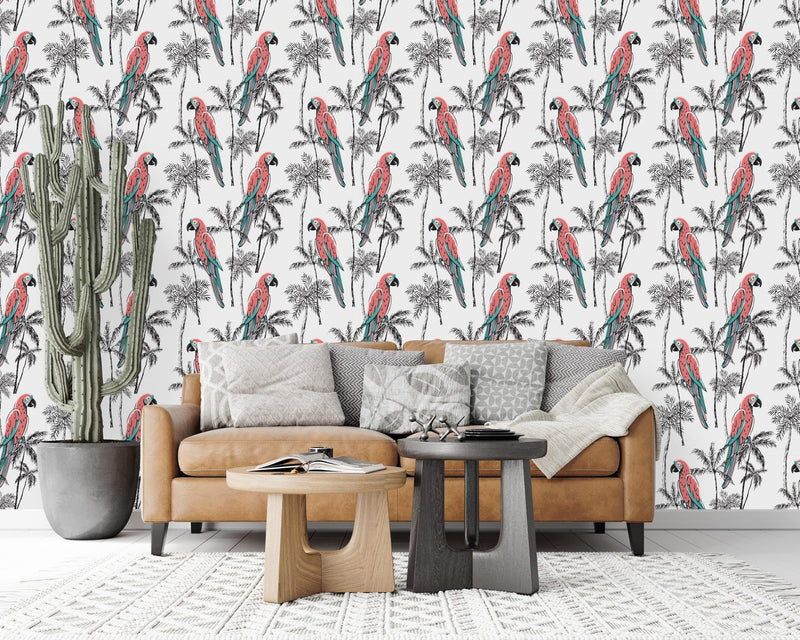 Parrots on Palms Wallpaper
