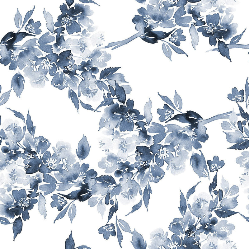 Fashionable Dark Blue Flowers Wallpaper Vogue Select