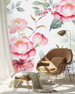 Stylish White Wallpaper with Gentle Flowers Vogue