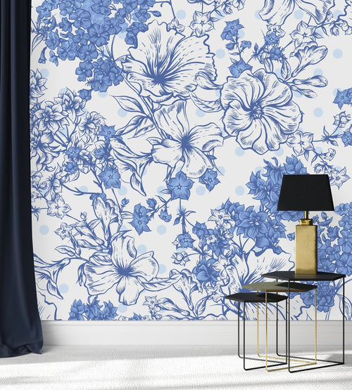 Elegant Modern Blue Flowers Wallpaper