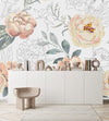 White Wallpaper with Beige Flowers