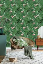 Voguish Green Wallpaper with Little Flowers Fashionable