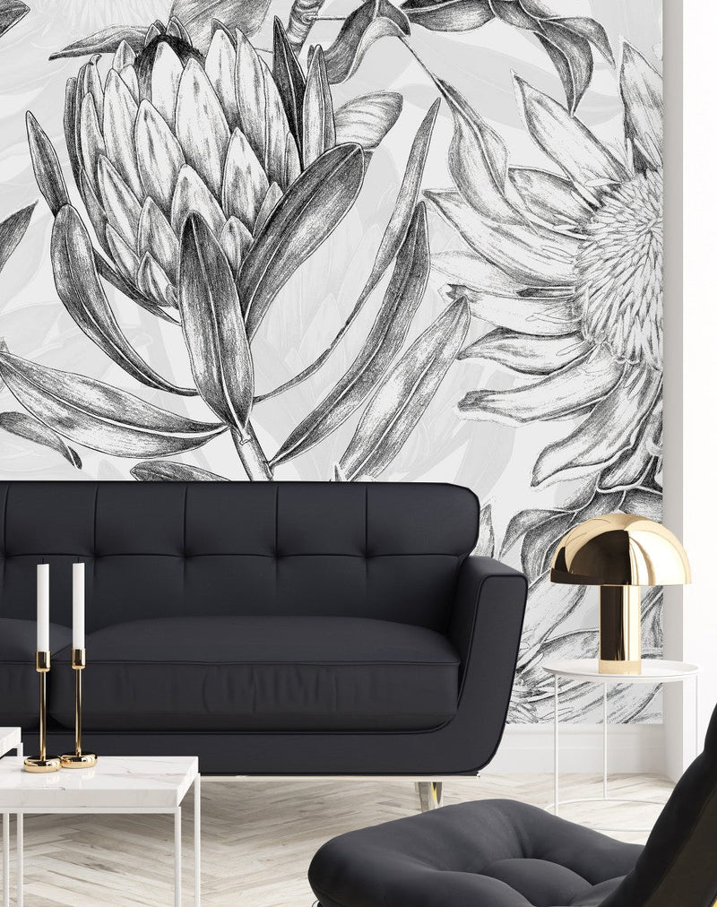 White Wallpaper with Black Contours