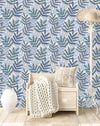 Stylish Blue Leaves Wallpaper Chic
