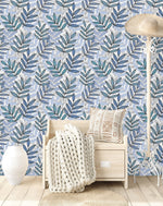 Stylish Blue Leaves Wallpaper Chic