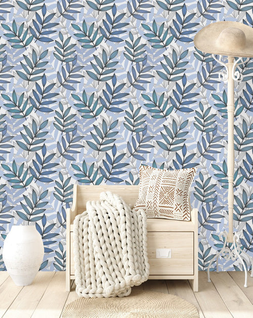 Stylish Blue Leaves Wallpaper Chic