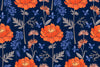 Orange Flowers on Dark Blue Wallpaper