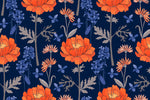 Orange Flowers on Dark Blue Wallpaper