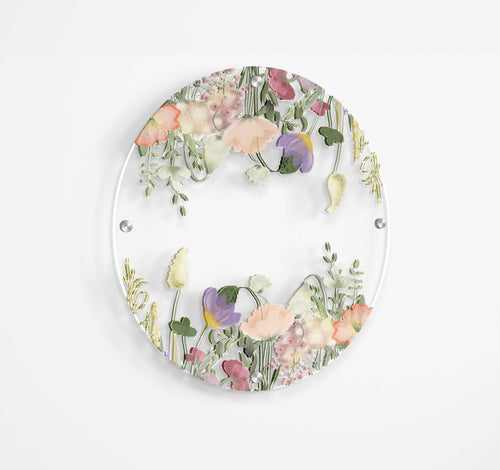 Meadow Floral Flowers Printed Transparent Acrylic Circle