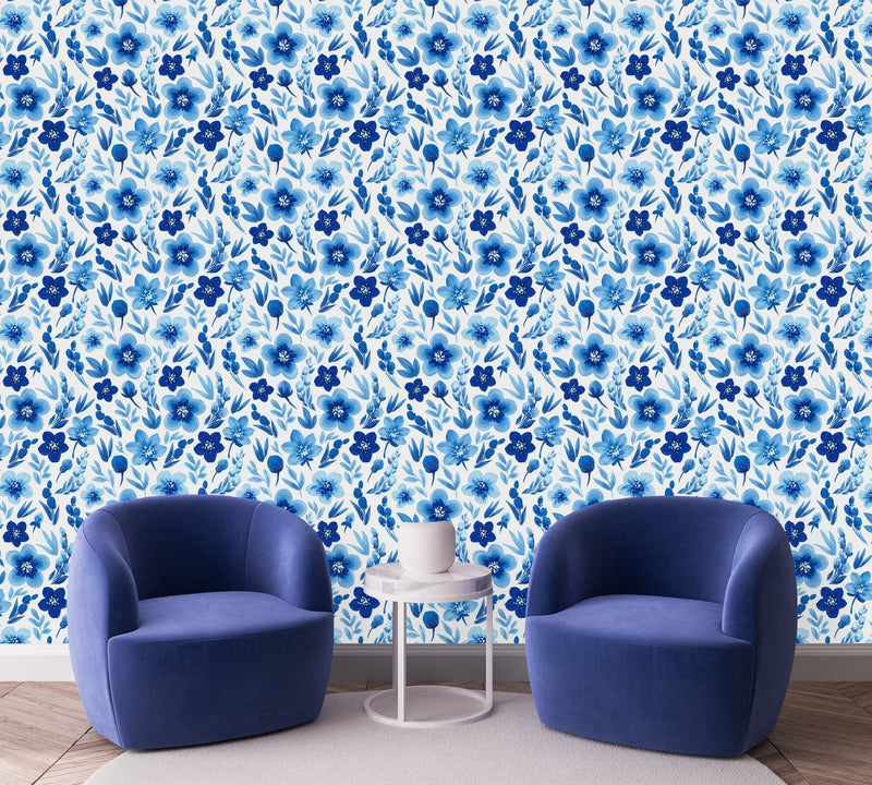 Elegant Blue Floral Wallpaper Vogue