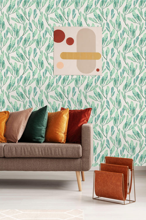 Green Leaves Watercolor Style Wallpaper