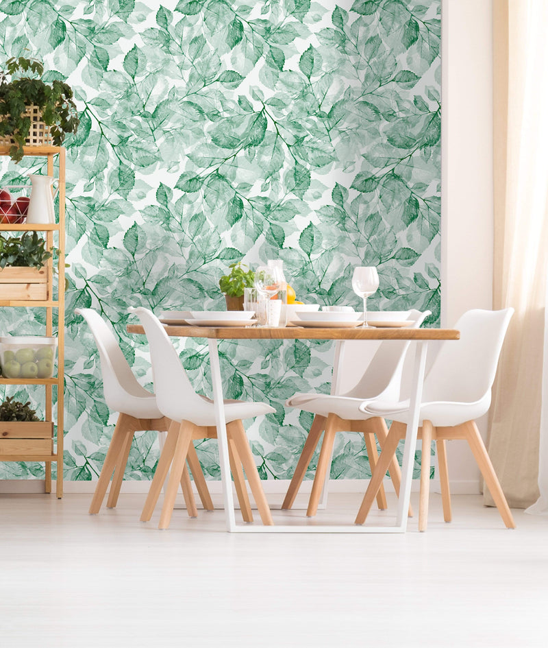 Contemporary Green Watercolor Leaves Wallpaper Tasteful